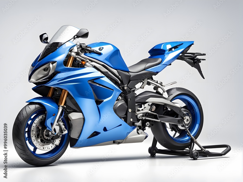 A Blue Sport Bike Motorcycle Isolated on White Background A Blue Sport Bike Motorcycle Isolated on White Background