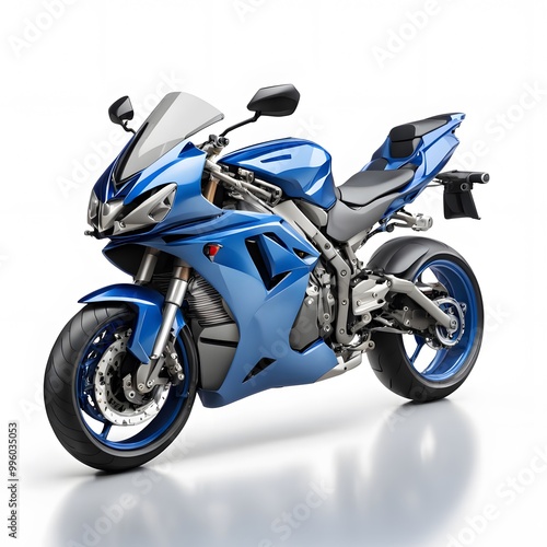 A Blue Sport Bike Motorcycle Isolated on White Background