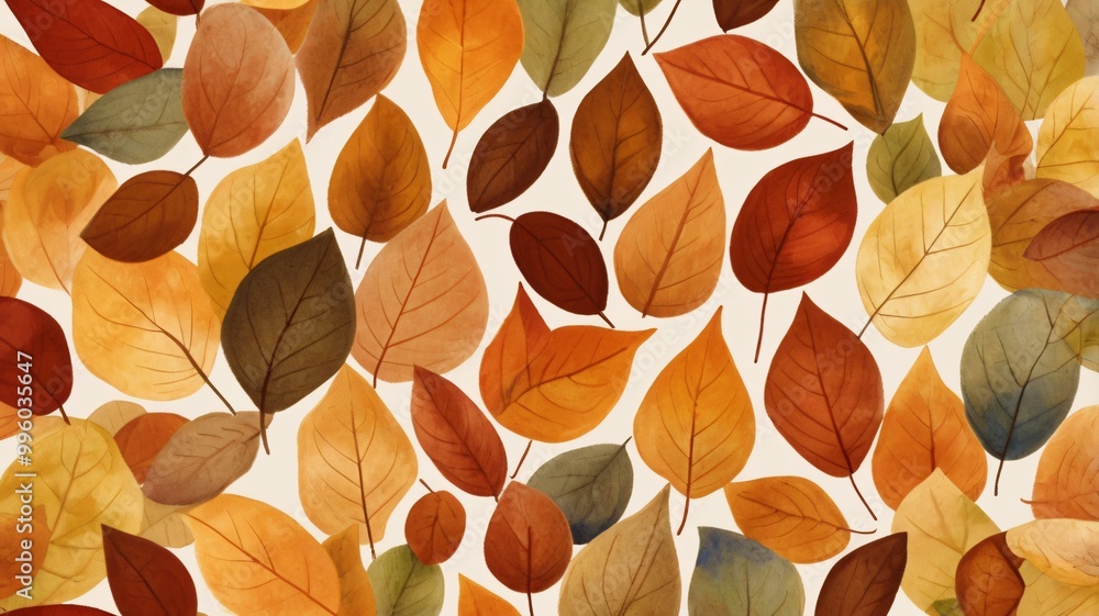 Autumn leaves seamless pattern, impressionistic style, soft brushstrokes, dappled light, warm colors Autumn leaves seamless pattern, impressionistic style, soft brushstrokes, dappled light, warm colors