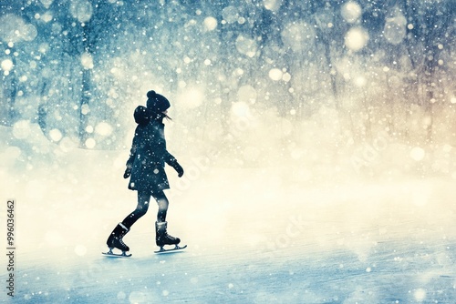 Wallpaper Mural Young girl ice skating during a snowfall Torontodigital.ca