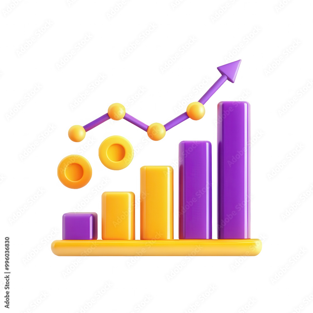 A 3D graph model featuring colorful bars and a trend line, symbolizing data comparison and growth. A 3D graph model featuring colorful bars and a trend line, symbolizing data comparison and growth.