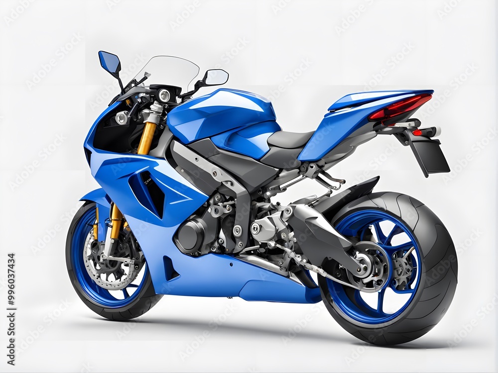 A Blue Sport Bike Motorcycle Isolated on White Background A Blue Sport Bike Motorcycle Isolated on White Background