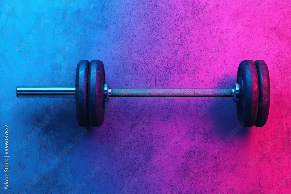 Dumbbell on a colorful background, showcasing fitness equipment for workouts. Dumbbell on a colorful background, showcasing fitness equipment for workouts.