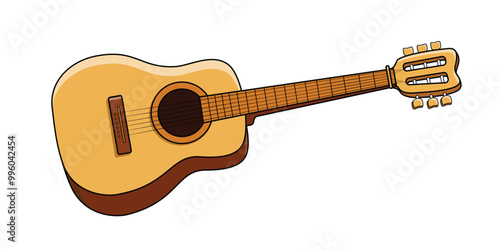 Isolated acoustic guitar illustration on white background. Vector illustration.