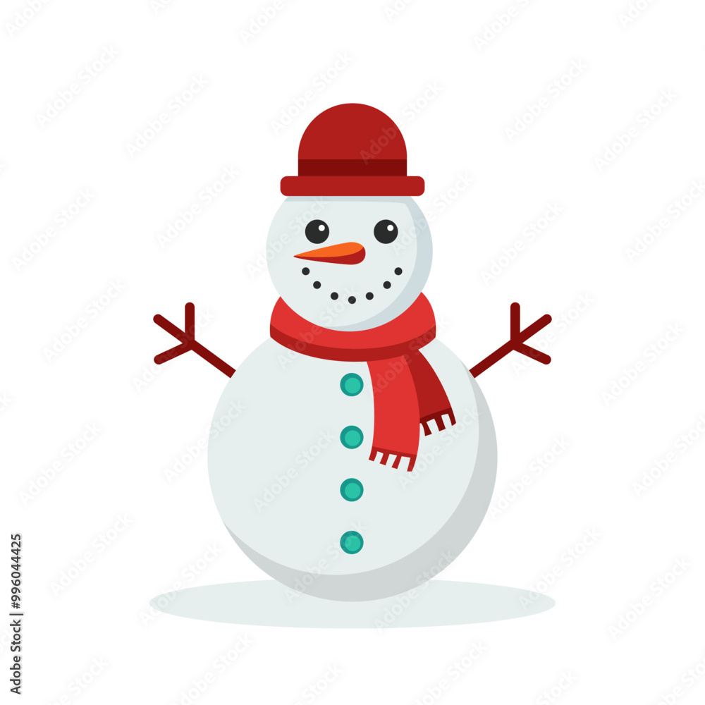 Snowman icon. Cartoon character snowman. Snowman with hat and scarf. Christmas decor. Vector illustration. Snowman icon. Cartoon character snowman. Snowman with hat and scarf. Christmas decor. Vector illustration.