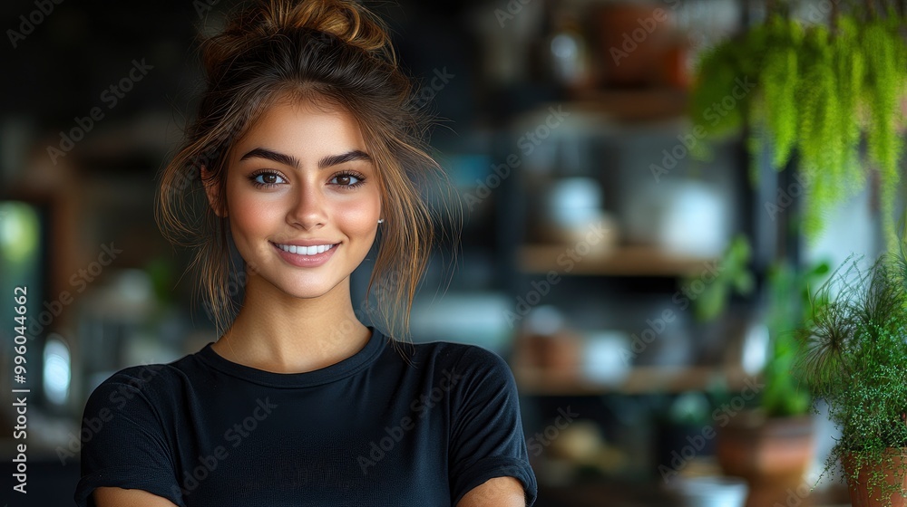 Portrait of a Smiling Young Woman in a Black Shirt Portrait of a Smiling Young Woman in a Black Shirt