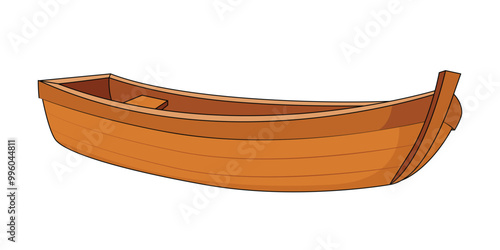 Isolated wooden boat illustration on white background. Vector Illustration.