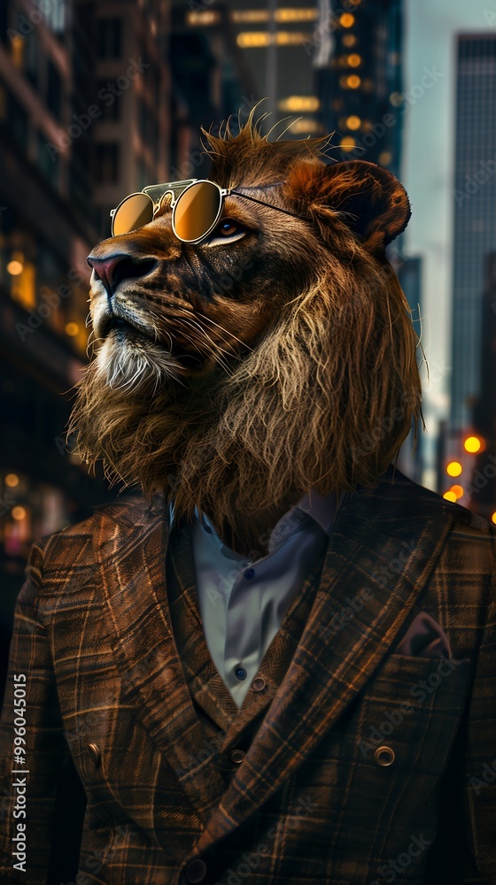 Luxury city look of lion in sunglasses Luxury city look of lion in sunglasses