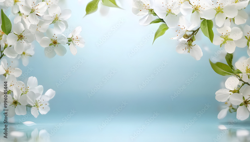Fototapeta premium copy space with white blossoms on spring border background