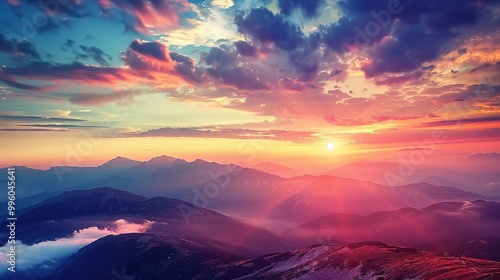 Majestic Sky over Wilderness at Sunset: A Spectacular Natural Scenery. Witness the Beauty and Serenity.