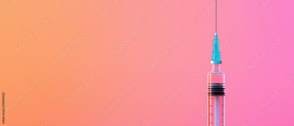 Syringe with a blue needle on a colorful gradient background Syringe with a blue needle on a colorful gradient background