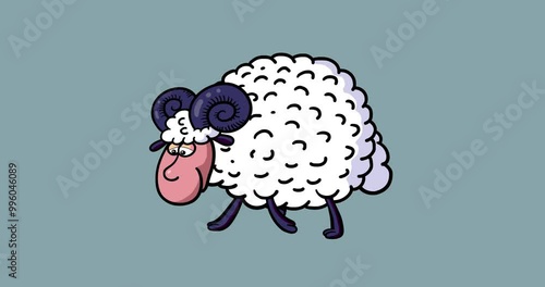 White walking ram animation isolated. Cartoon animated seamless transitions with outline single animal character moves serie. Funny pet animation useful for any project. photo