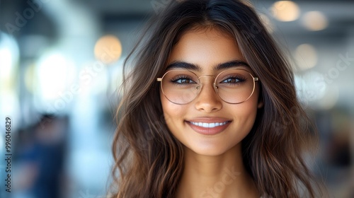 Portrait of a Smiling Young Woman Wearing Glasses