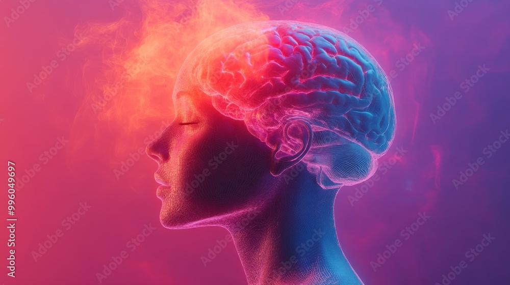 3d rendered illustration of woman brain. Glowing in colors. X-Ray image for Medical study. 3d rendered illustration of woman brain. Glowing in colors. X-Ray image for Medical study.
