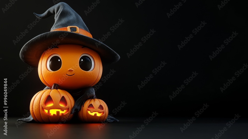 Whimsical Halloween Characters with Pumpkins and Witches in Festive Autumn Setting Whimsical Halloween Characters with Pumpkins and Witches in Festive Autumn Setting