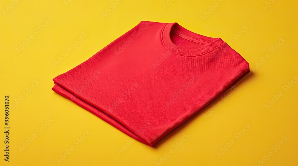 A simple red t-shirt folded neatly, showcasing its vibrant color, ready to be worn for a casual day out A simple red t-shirt folded neatly, showcasing its vibrant color, ready to be worn for a casual day out