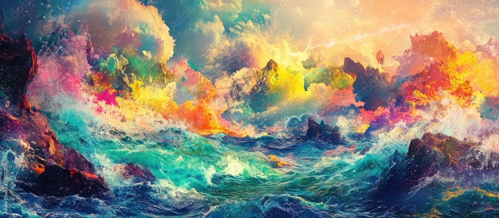 Fototapeta premium A vibrant and imaginative surreal seascape featuring an array of colors and textures