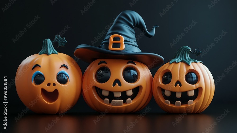 Whimsical Halloween Characters with Pumpkins and Witches in Festive Autumn Setting Whimsical Halloween Characters with Pumpkins and Witches in Festive Autumn Setting