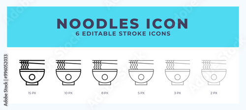 Noodles icon set with different stroke. Vector illustration with editable stroke.