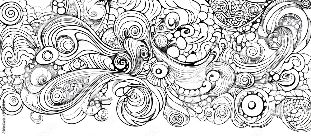 Fototapeta premium Surreal doodle abstraction for a coloring book featuring imaginative and whimsical designs on a white background