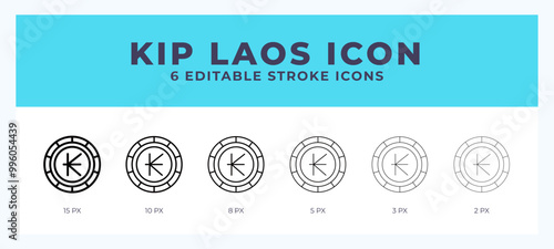 Kip laos icon symbol. Isolated. Vector illustration with editable stroke.