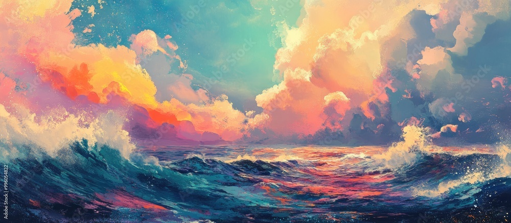 A vibrant and dreamlike ocean seascape filled with color and imagination A vibrant and dreamlike ocean seascape filled with color and imagination