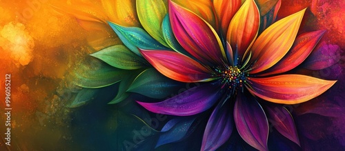 Abstract rainbow flower in mixed media 2d illustration