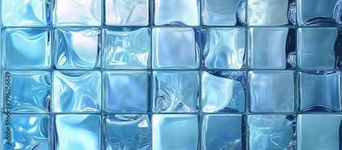 Crystal clear blue tiles in a cube design create an elegant window backdrop