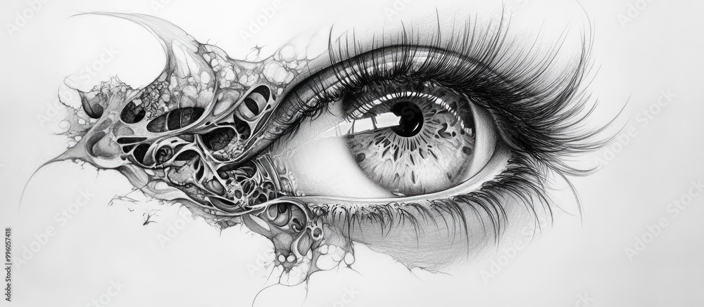 Obraz premium Surreal tattoo design of an eye created with pencil on paper