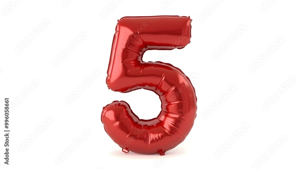 Number 5 metallic red party celebration balloon isolated on a white
background Number 5 metallic red party celebration balloon isolated on a white
background