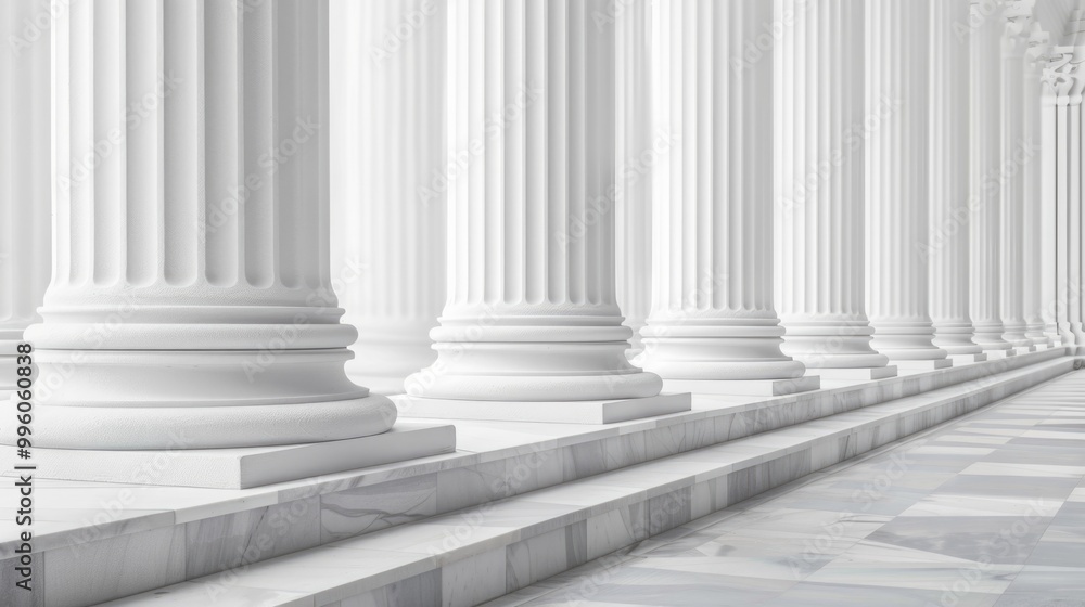White Columns. American Classical Architecture Concept with Courthouse Steps White Columns. American Classical Architecture Concept with Courthouse Steps