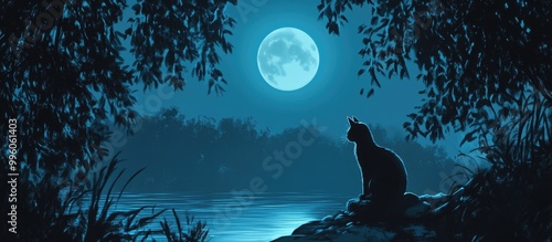 Surreal cat illuminated by moonlight photo