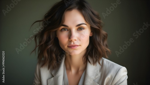 Intense gaze of a dark-haired woman with brown eyes captivating the viewer