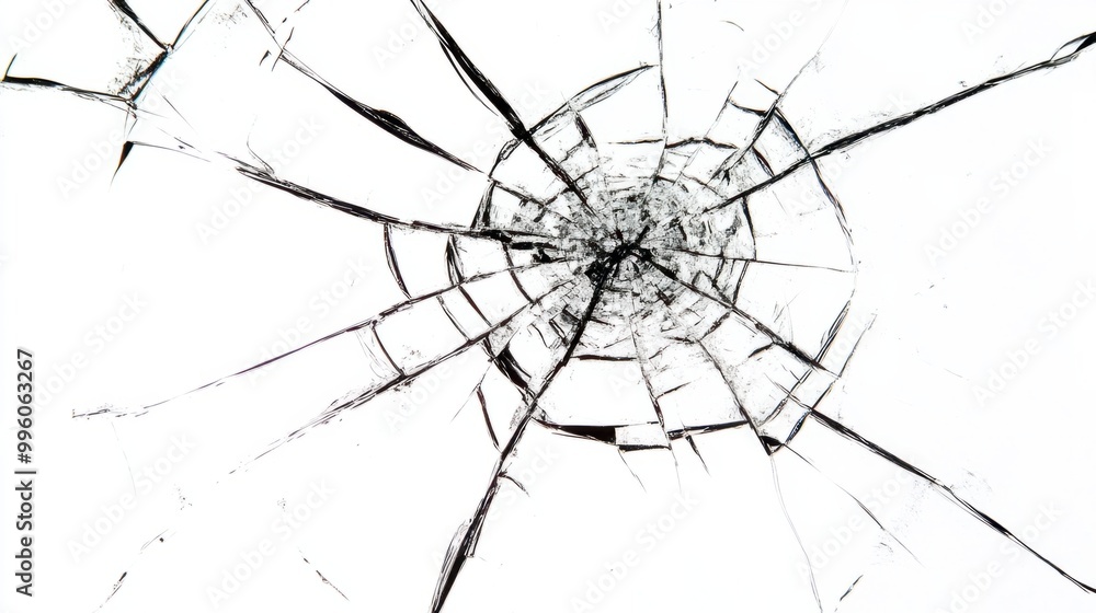 Obraz premium A cracked phone screen with a deep fracture, isolated on a white background