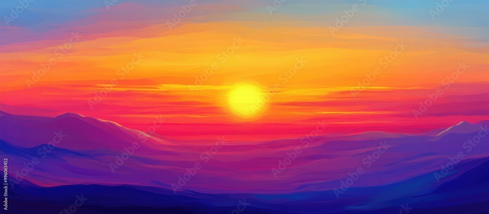 Vibrant sunset hues illuminating the sky as day transitions into night Vibrant sunset hues illuminating the sky as day transitions into night