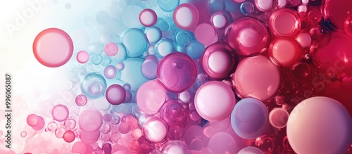 Modern abstract 2d background featuring bubbles in shades of pink red and blue