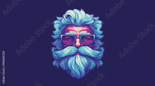 Illustration of Santa Claus face on a indigo background