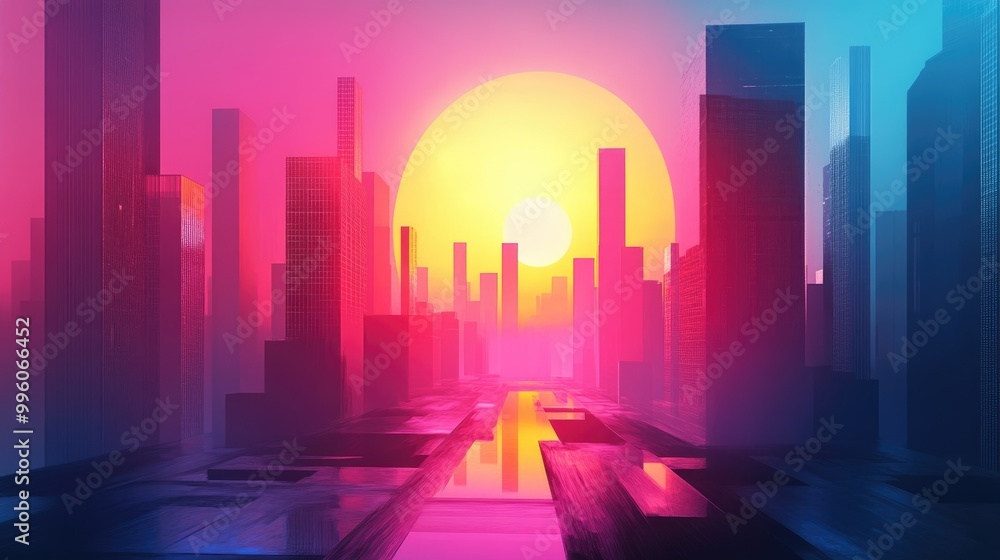 Surreal urban landscape illuminated by the dawn Abstract 2d design Surreal urban landscape illuminated by the dawn Abstract 2d design