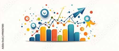 Business growth chart with paper plane.