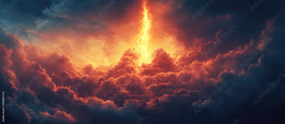 Fototapeta premium Mysterious Flame Emerges Amidst the Clouds