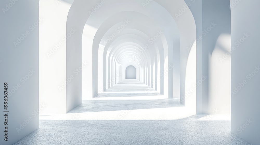 Surreal 3D rendering of an infinite corridor with a white vertical background showcasing a dreamlike interior concept Surreal 3D rendering of an infinite corridor with a white vertical background showcasing a dreamlike interior concept