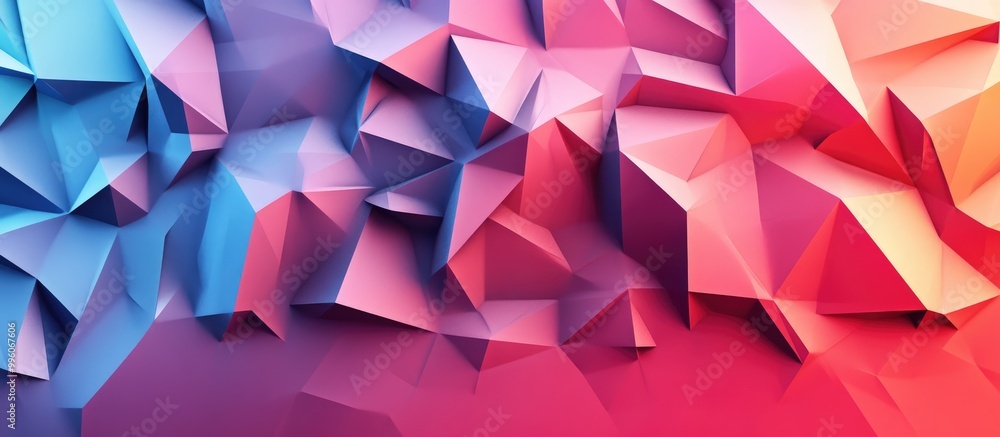 Low poly abstract backdrop featuring a contemporary gradient of red and blue hues on a three dimensional surface Low poly abstract backdrop featuring a contemporary gradient of red and blue hues on a three dimensional surface