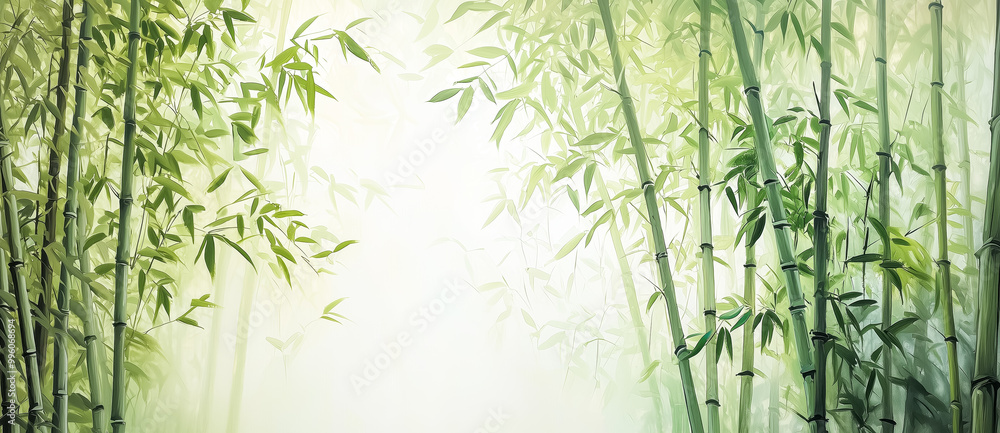 Obraz premium Decoration of bamboo leaves painted by watercolor. chinese paint