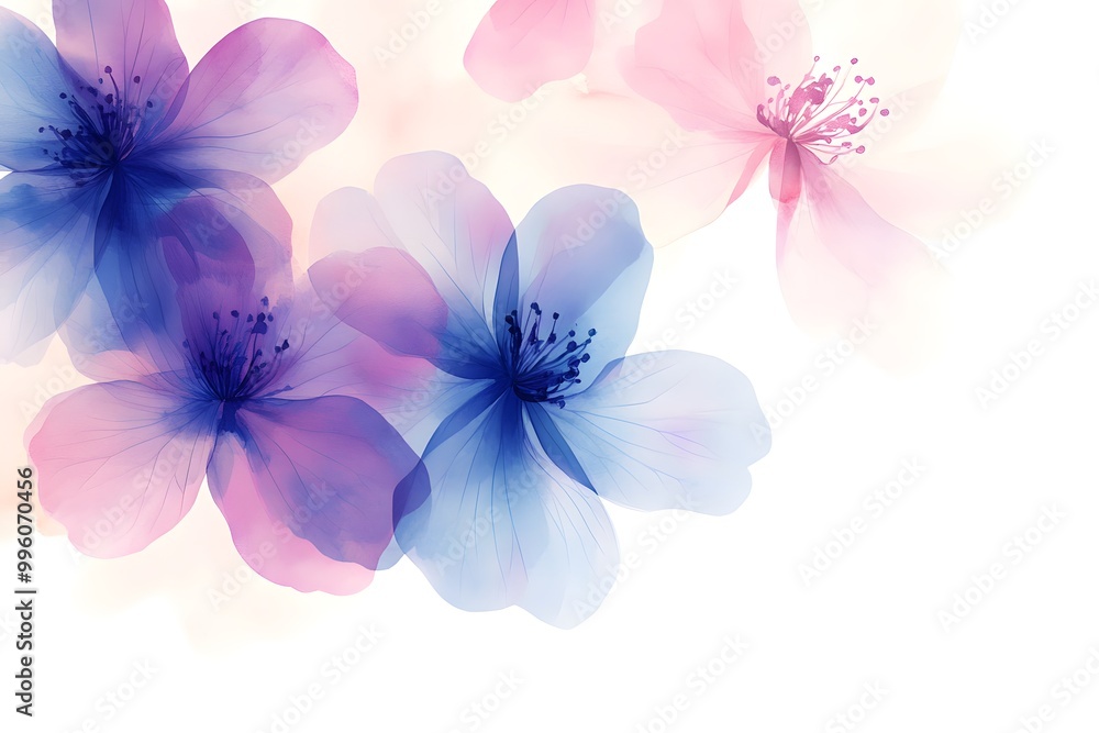 Abstract watercolor painting with blue and purple flowers on a background. Abstract watercolor painting with blue and purple flowers on a background.