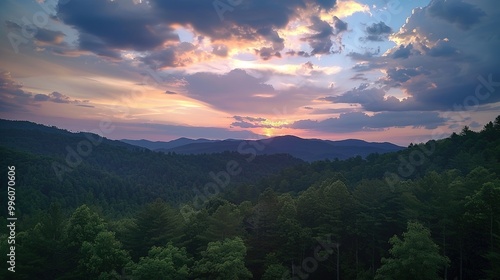 Majestic Sky over Wilderness at Sunset: A Spectacular Natural Scenery. Witness the Beauty and Serenity.