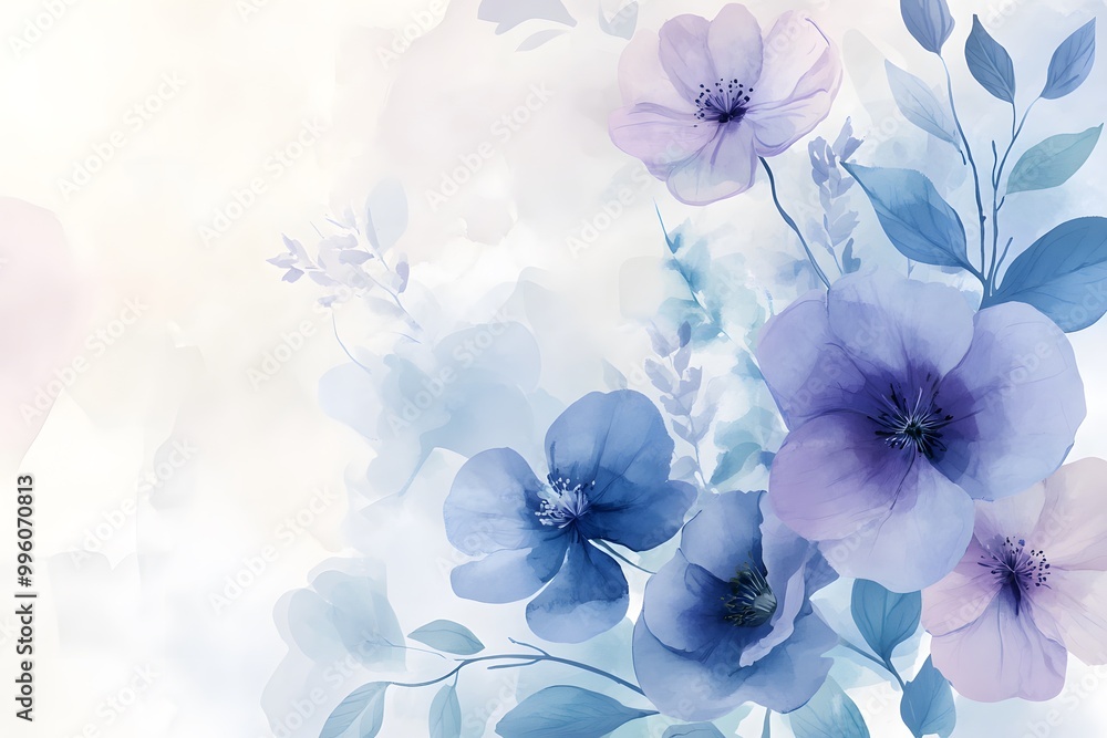 Abstract watercolor painting with blue and purple flowers on a background. Abstract watercolor painting with blue and purple flowers on a background.