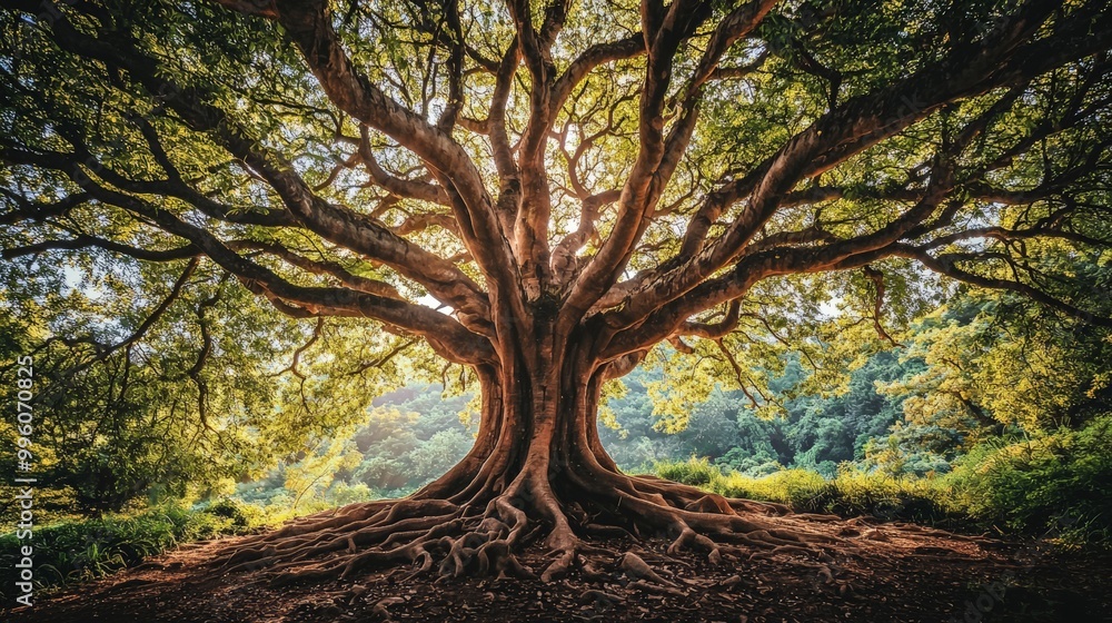 A forest where personal growth is a tree that grows with each challenge faced, its branches stretching towards the sky A forest where personal growth is a tree that grows with each challenge faced, its branches stretching towards the sky