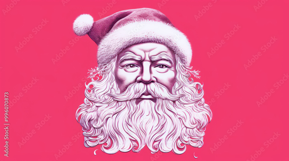 Illustration of Santa Claus face on a vivid pink background Illustration of Santa Claus face on a vivid pink background