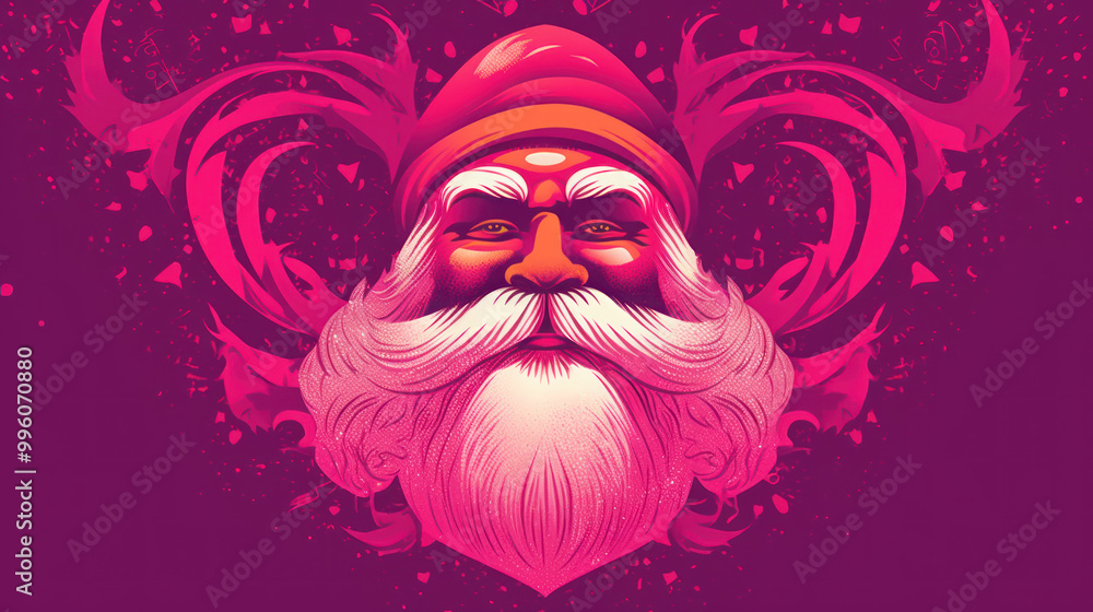 Obraz premium Illustration of Santa Claus face on a vivid magenta background