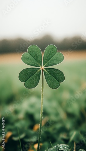 Four Leaf Clover in Focus A Symbol of Luck and Good Fortune on a Cloudy Day, Nature Background.